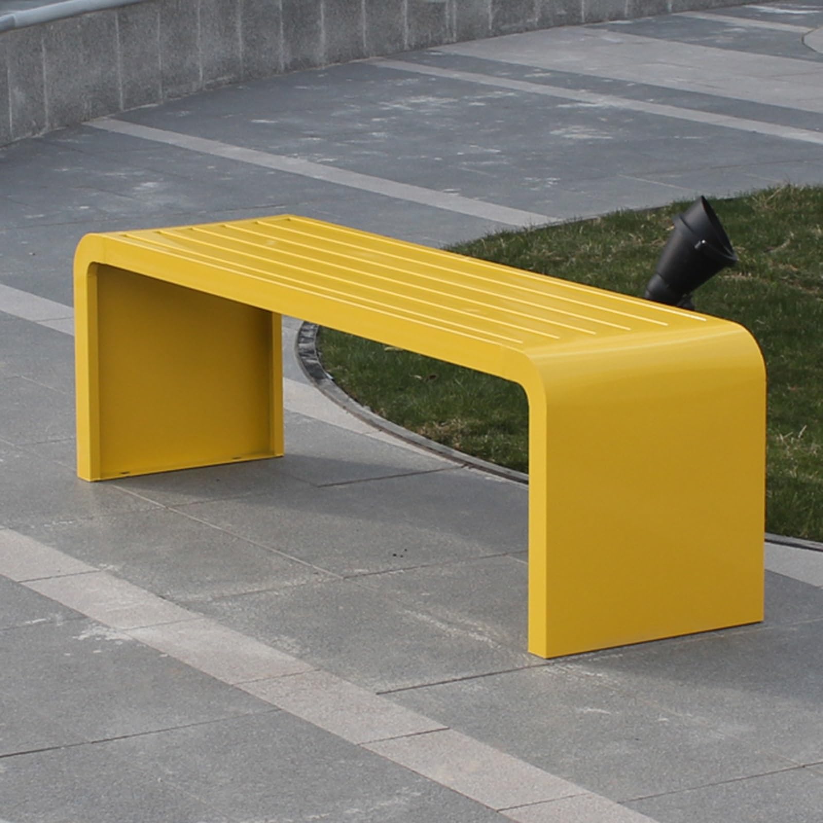 Banco de jardín Infantil de Hierro sin Respaldo, Resistente a la Intemperie, de 150 cm de Altura y Color Amarillo, Ideal para Parques, porches y guarderías. Muebles de jardín duraderos y ele