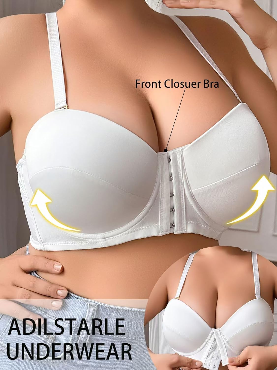 Plus Size Women's Push Up Lace Front Closure Bra for Everyday Wear - Image 5