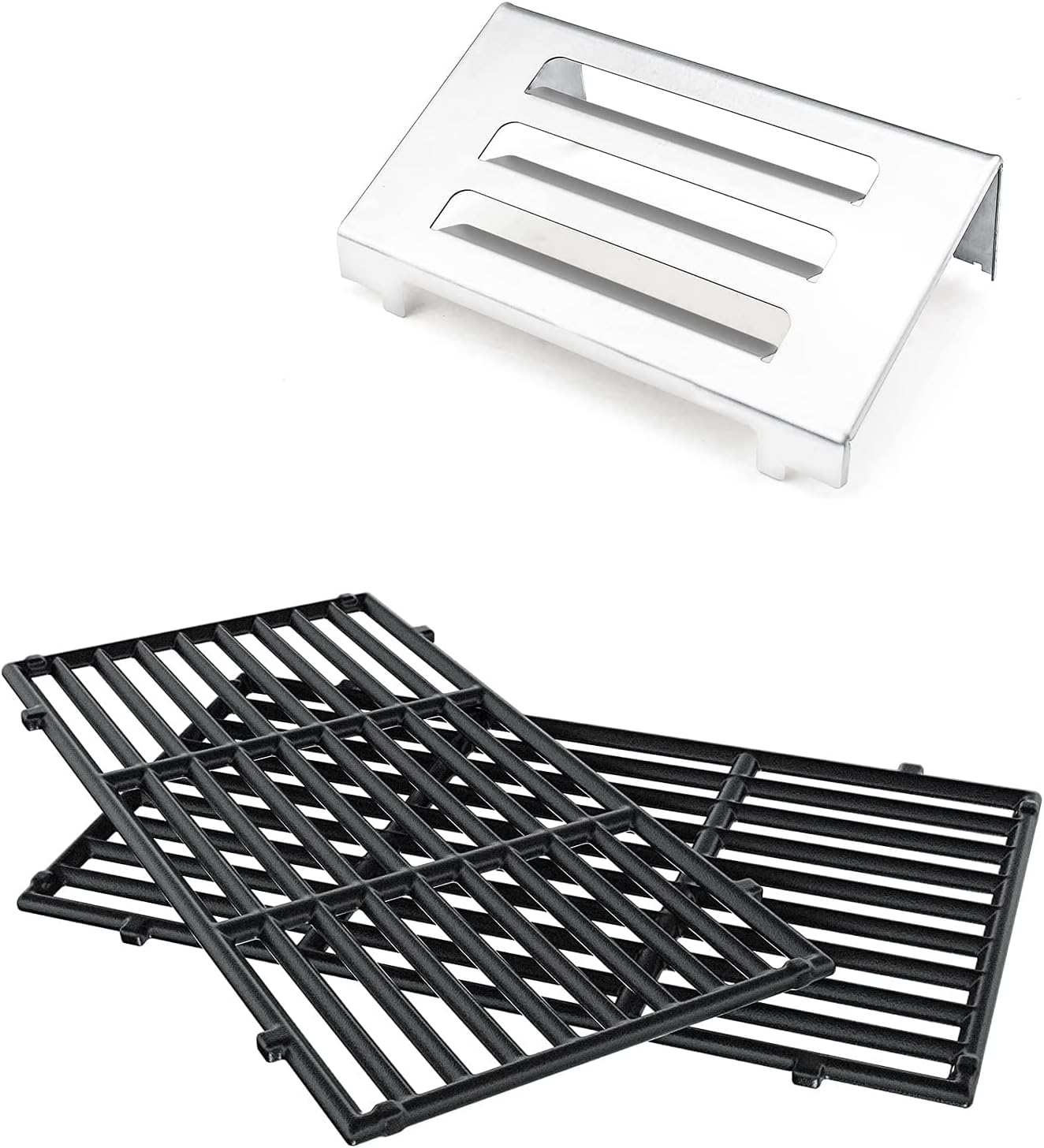 QuliMetal Stainless Steel Heat Deflector and 17.5" Cast Iron Grill Cooking Grates for Spirit II 200 Series Grills