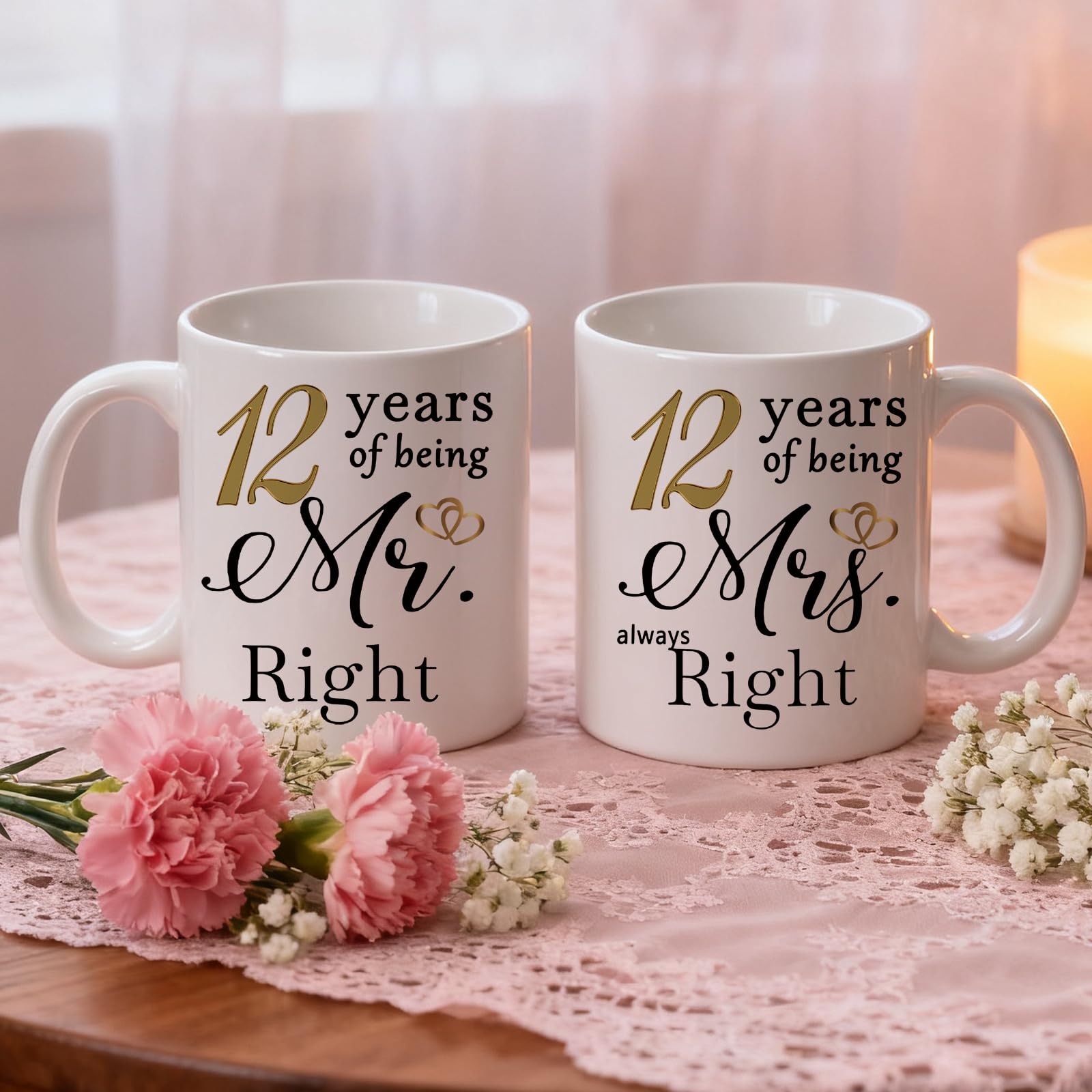 12 Year Anniversary Coffee Mugs Set of 2 - Image 3