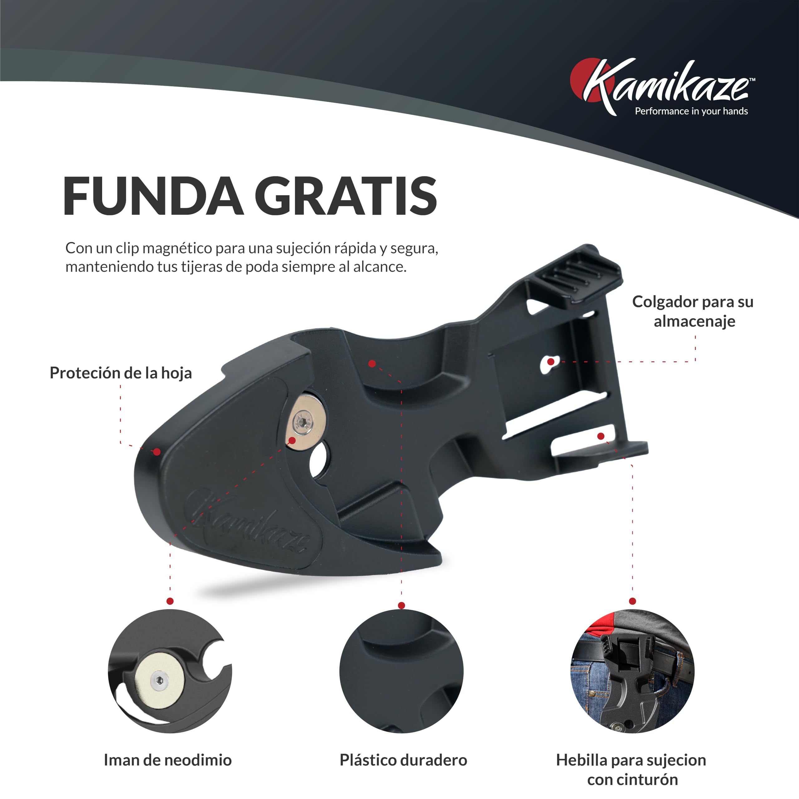 Kamikaze Tijeras Podar Profesional KM1-M Force.20mm Ø. Hoja Teflonada y Acero Templado SK-5.Tijeras Jardinería. Mango ergonómico efecto palanca.Sistema Bypass.Corte Preciso para Jardinería