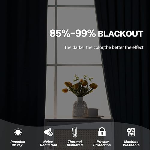 Miniatura 7 de MUMFAS Cortina plisada negra de 72 pulgadas de ancho x 84 pulgadas de largo, con aislamiento térmico y 95 % opacas, panel de cortina para puerta de