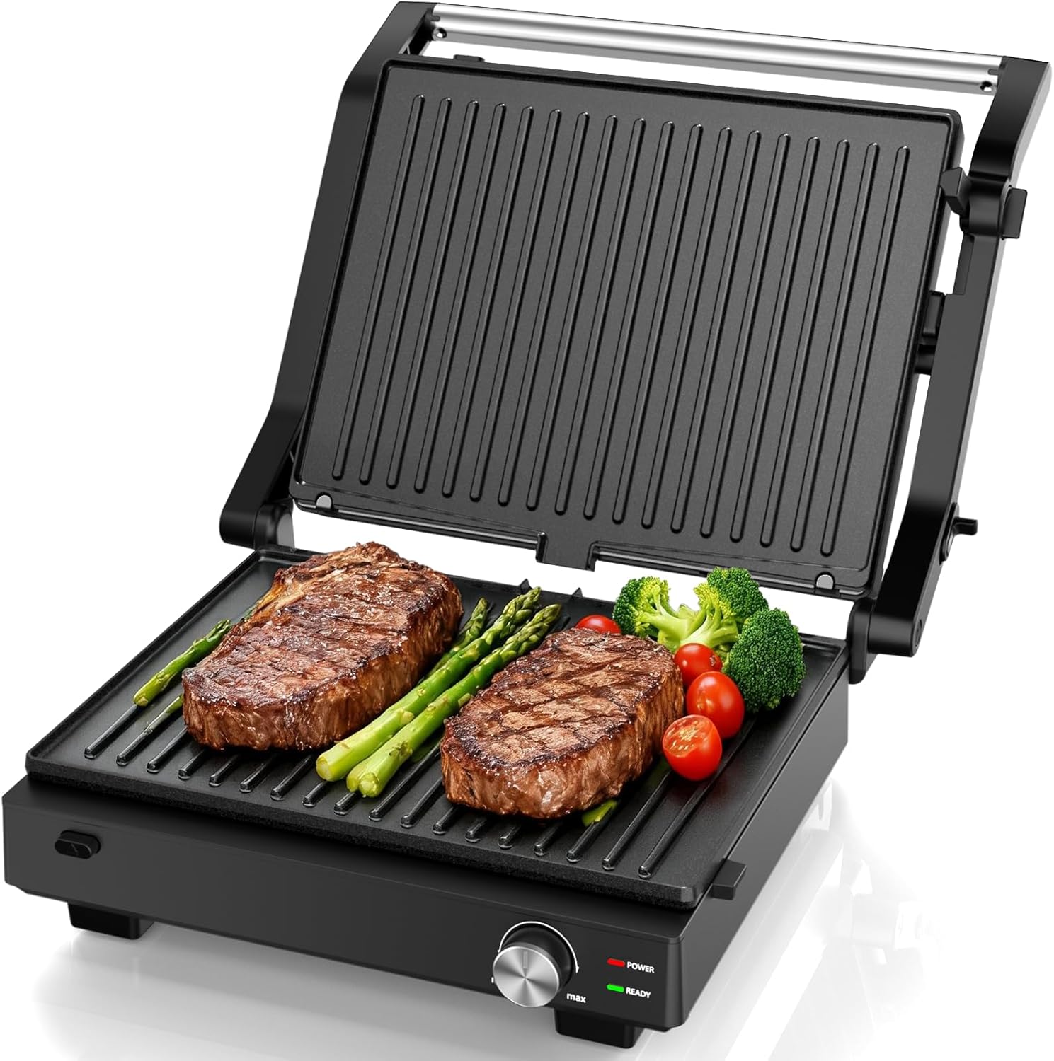 Elektrische binnengrill, 14" Panini Press, 1600W, 450 ° F dubbele kookplaten, 180 ° platte bakplaat, verwijderbare antiaanbaklaag