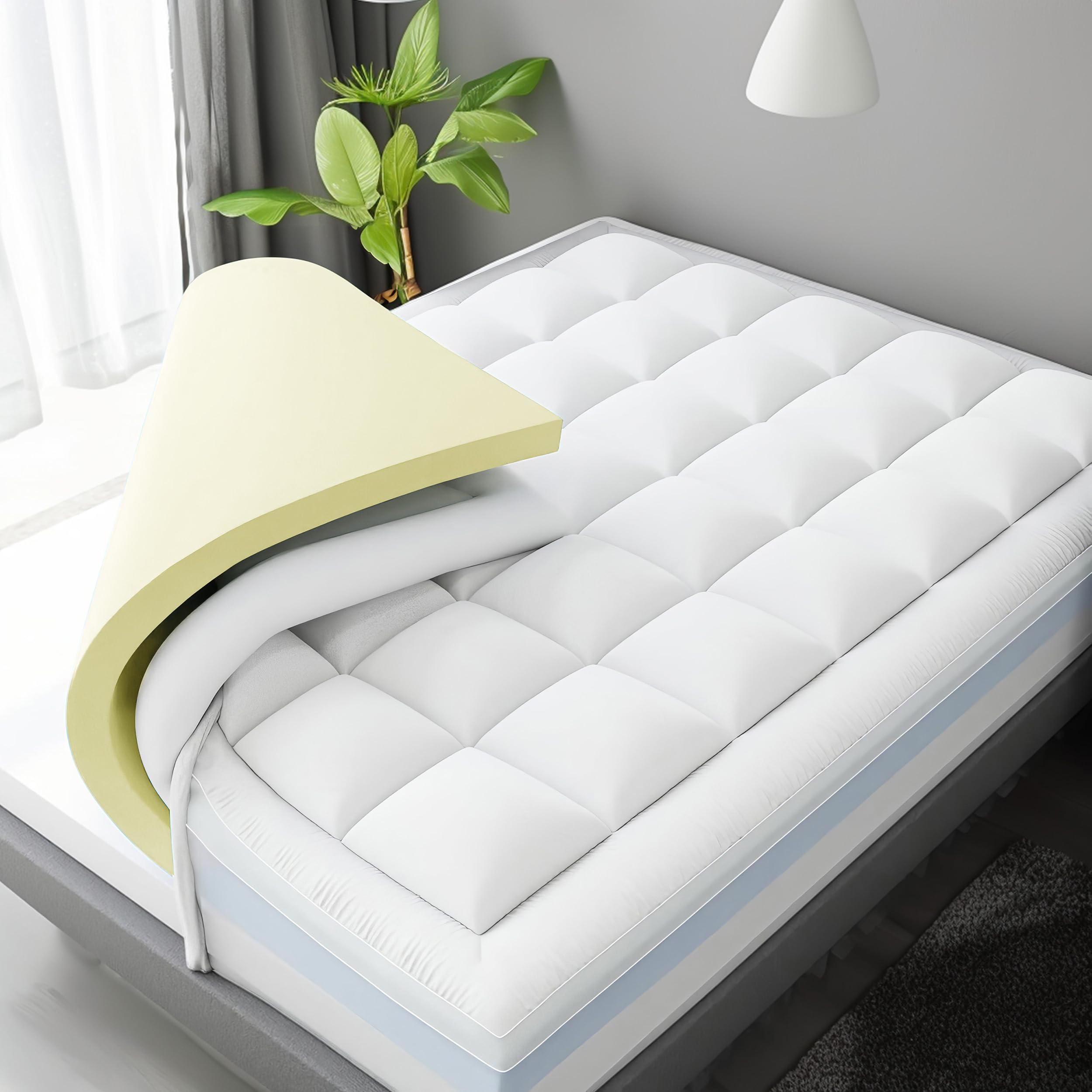 Pro Home White 1400Gsm Memory Foam Mattress Topper (4Ft) Small Double10cm Extra Filled Filling 100% Cotton Cover Small Double Mattress Topper For Back Support Washable Cover Memory Foam Topper