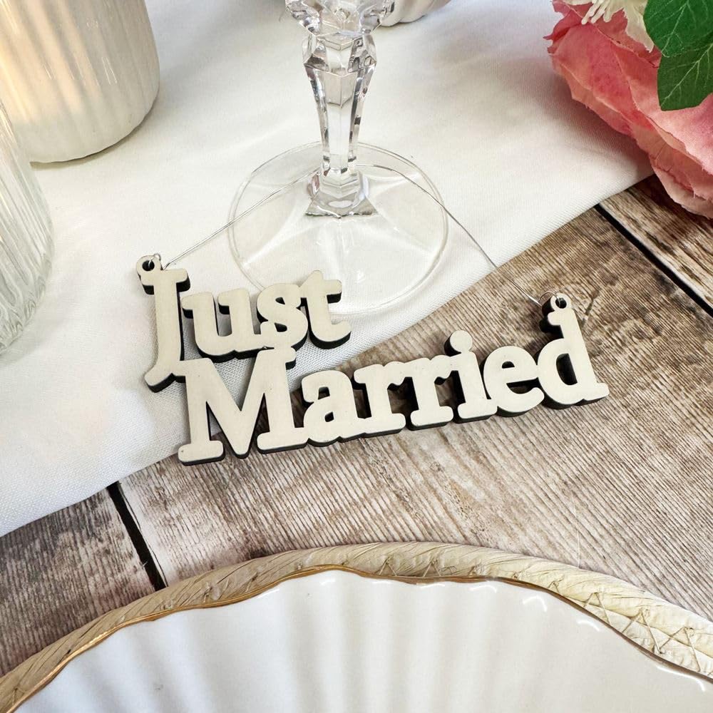 Luck And Luck Cream / Ivory Wooden Hanging Just Married Sign | Wedding Decoration Festive Gift Plaque