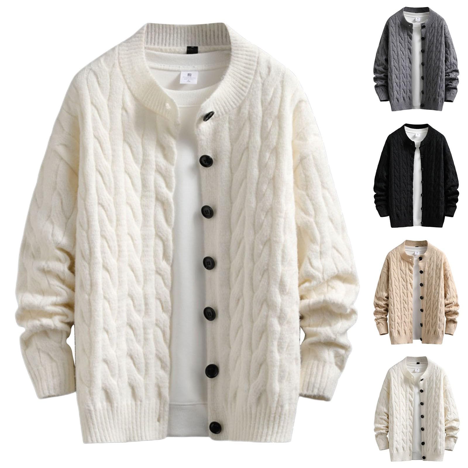 Genérico Cardigan Hombre Invierno, Chaqueta De Lana para Hombre con Cuello Jersey Elástico Manga Larga De Punto con Botones Elegante Y Ajustado Suéter Ligero Y Cárdigan Suéter Otoño Invierno
