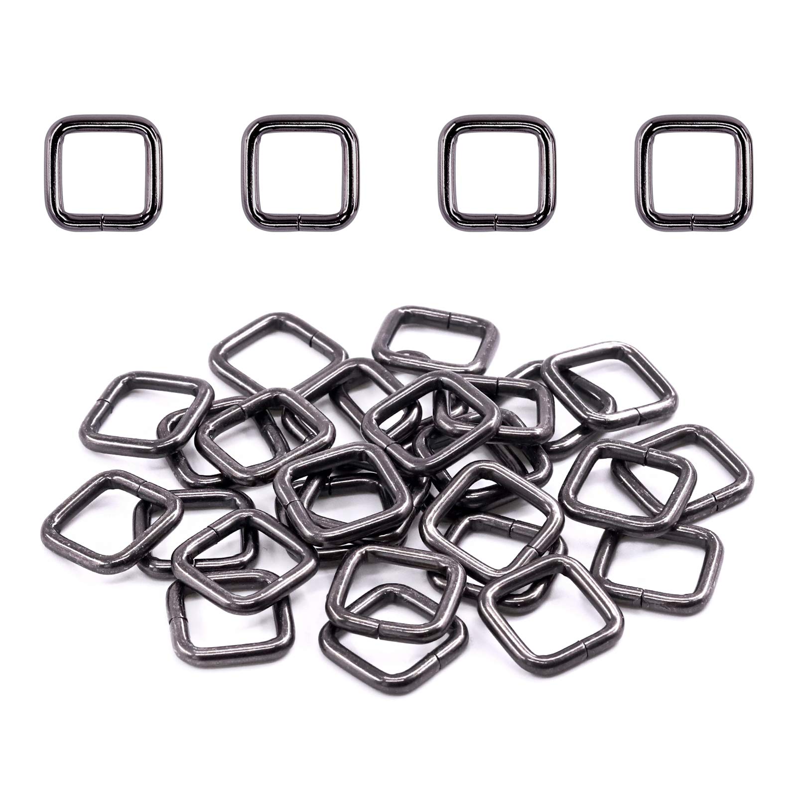 Swpeet 60Pcs 1/2 Inch - 13mm Gun-Black Metal Rectangle Ring, Webbing Belts Buckle Metal Rings for for Belt Bags DIY Accessories Keychains Belts and
