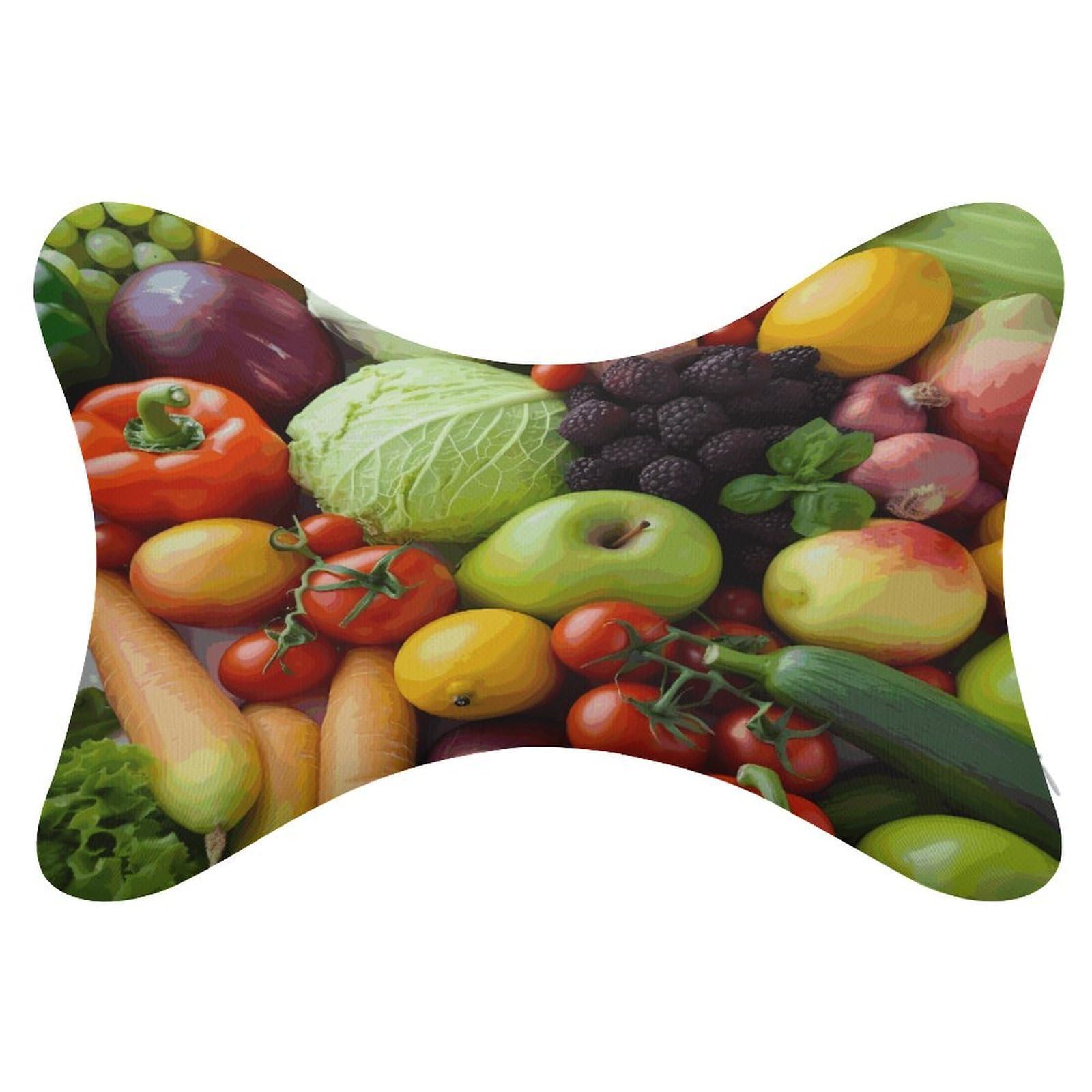 FekiLoot Fresh Fruits and Vegetables Car Headrest Set of 2,Softness Memory Foam Car Neck Pillow with Breathable Removable Cover Car Neck Support Pillow Ergonomic for Driving, Office