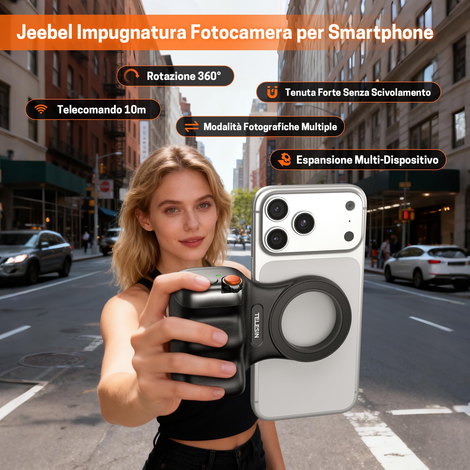 Jeebel Impugnatura Magnetica Smartphone - Grip Magnetica Camera per Telefono con Telecomando USB Wireless & Filetto 1/4 Pollice -Stabilizzatore Fotocamera per iPhone Android per Selfie Vlog Video