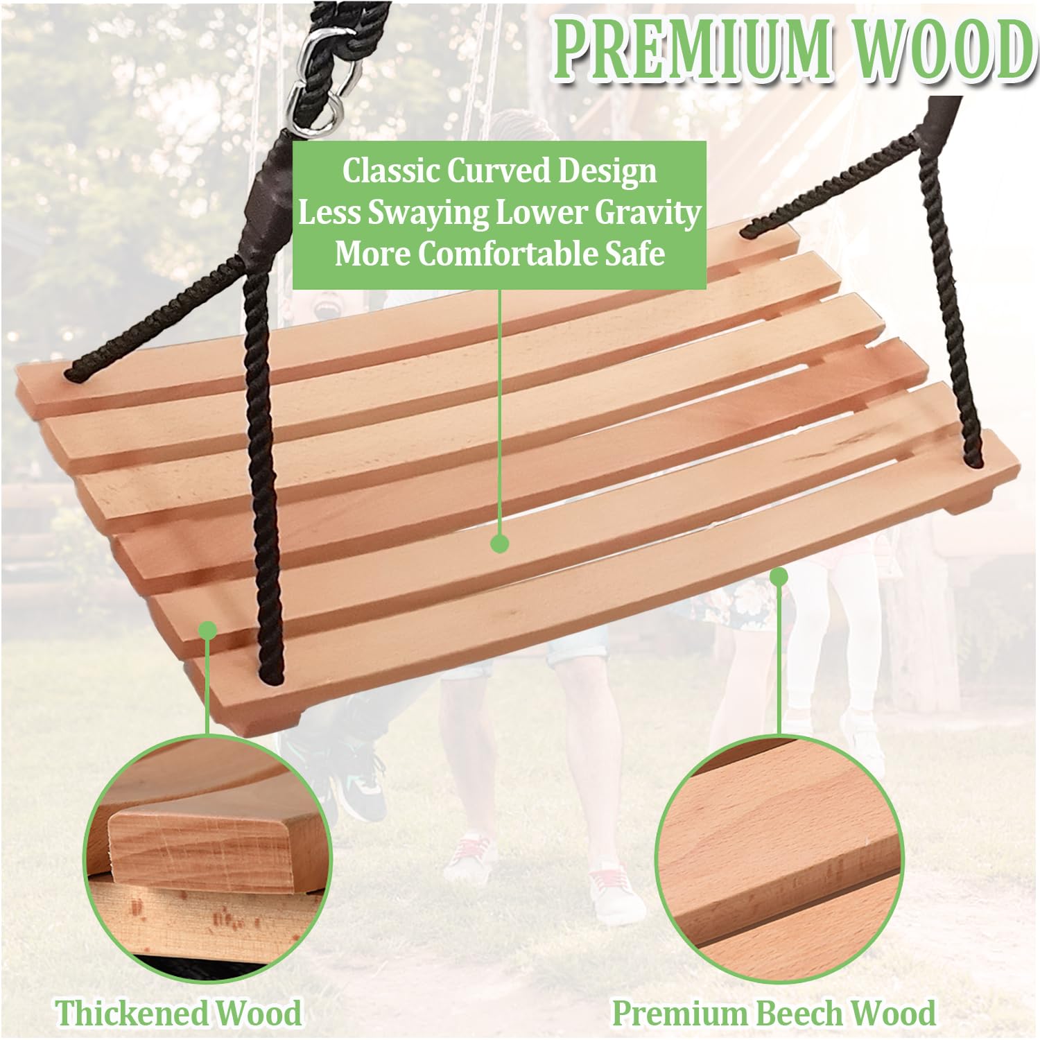 Taeku Balançoire d'arbre adulte en bois de hêtre suspendre avec corde réglable 66 x 30,5 cm