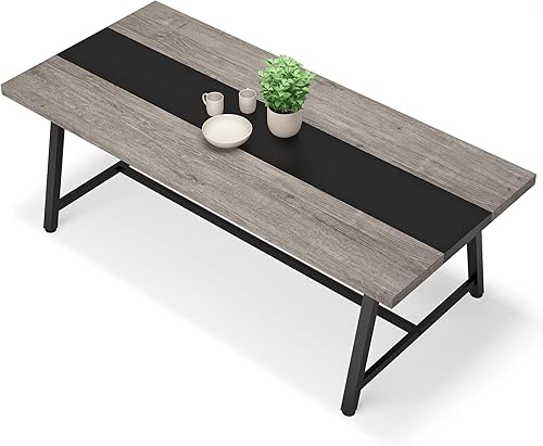Miniatura 17 de Tribesigns Mesa de comedor para 8 personas, mesa de cocina rectangular de madera de 70.87 pulgadas con marco de metal fuerte, mesa de comedor marrón