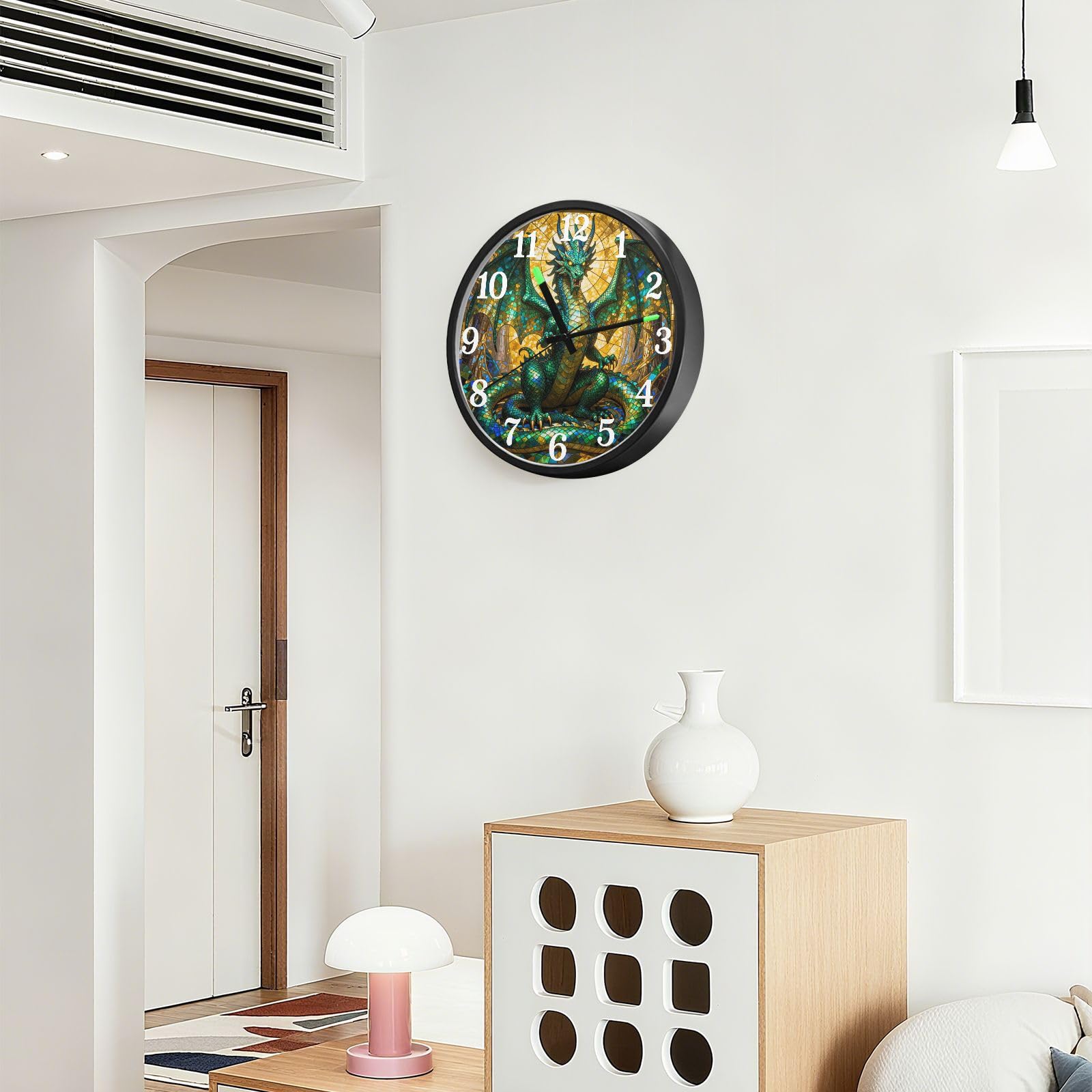 Yuiboo Horloge murale silencieuse en vitrail coloré activée par le son