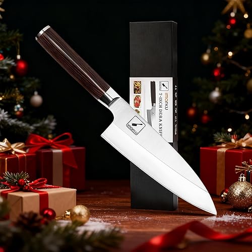 Miniatura 9 de imarku Cuchillo Deba de 7 pulgadas, cuchillo de sushi ultra afilado, cuchillo de cocina japonés definitivo con bisel único de acero inoxidable,