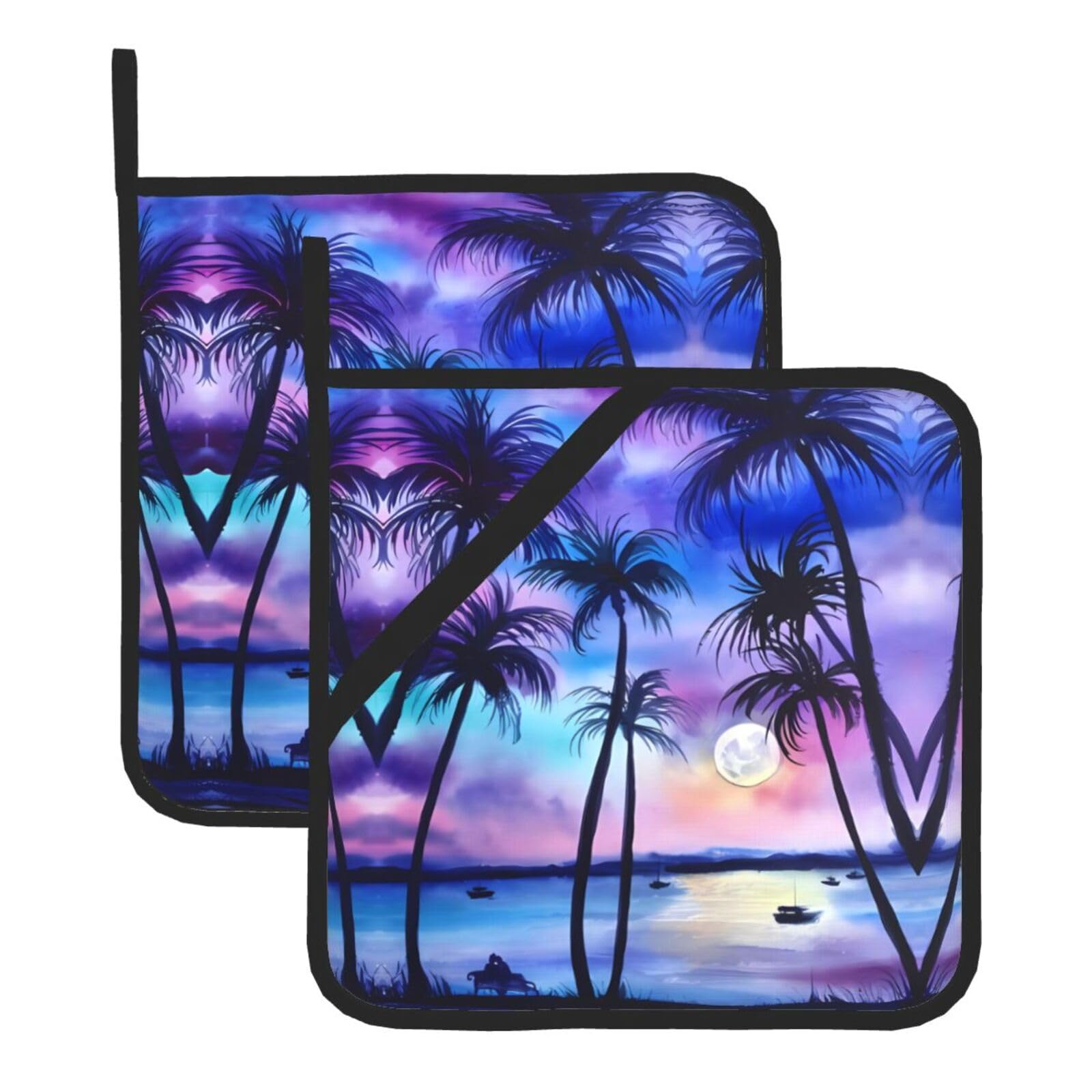 YYHHAOFA Palm Tree Pattern Prints Square Hot Pads - Durable Kitchen Covers for Heat Resistance, Waterproof Protection & Easy Cleaning - 2-Pack with Hanging Loops