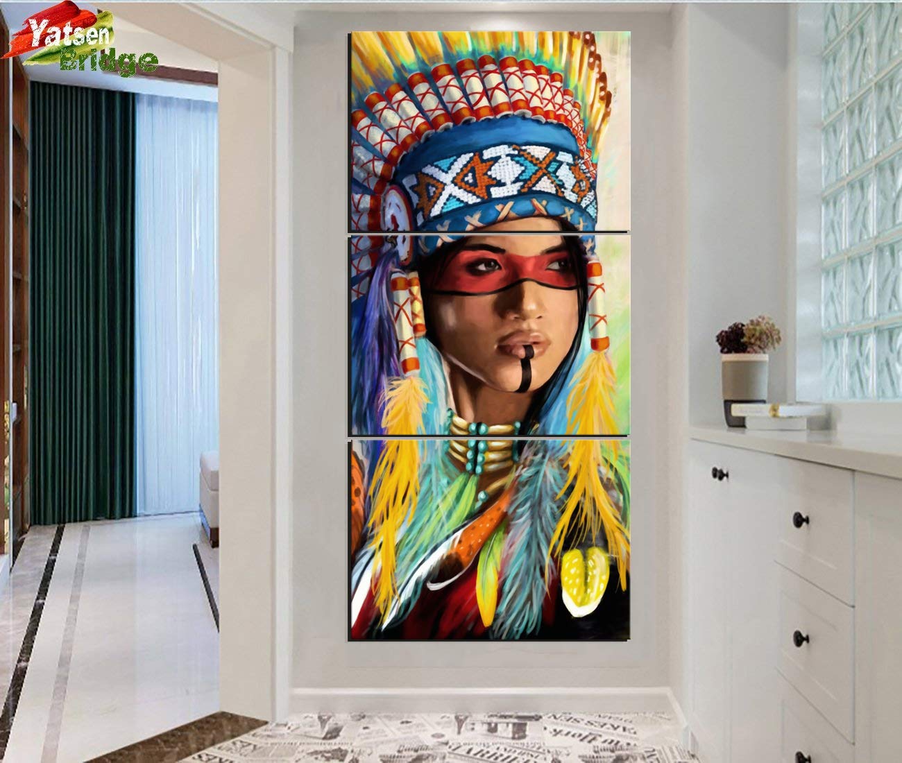 Tableau Toile 3 Pièces Art Mural Amérindien - Neuf Sous Emballage