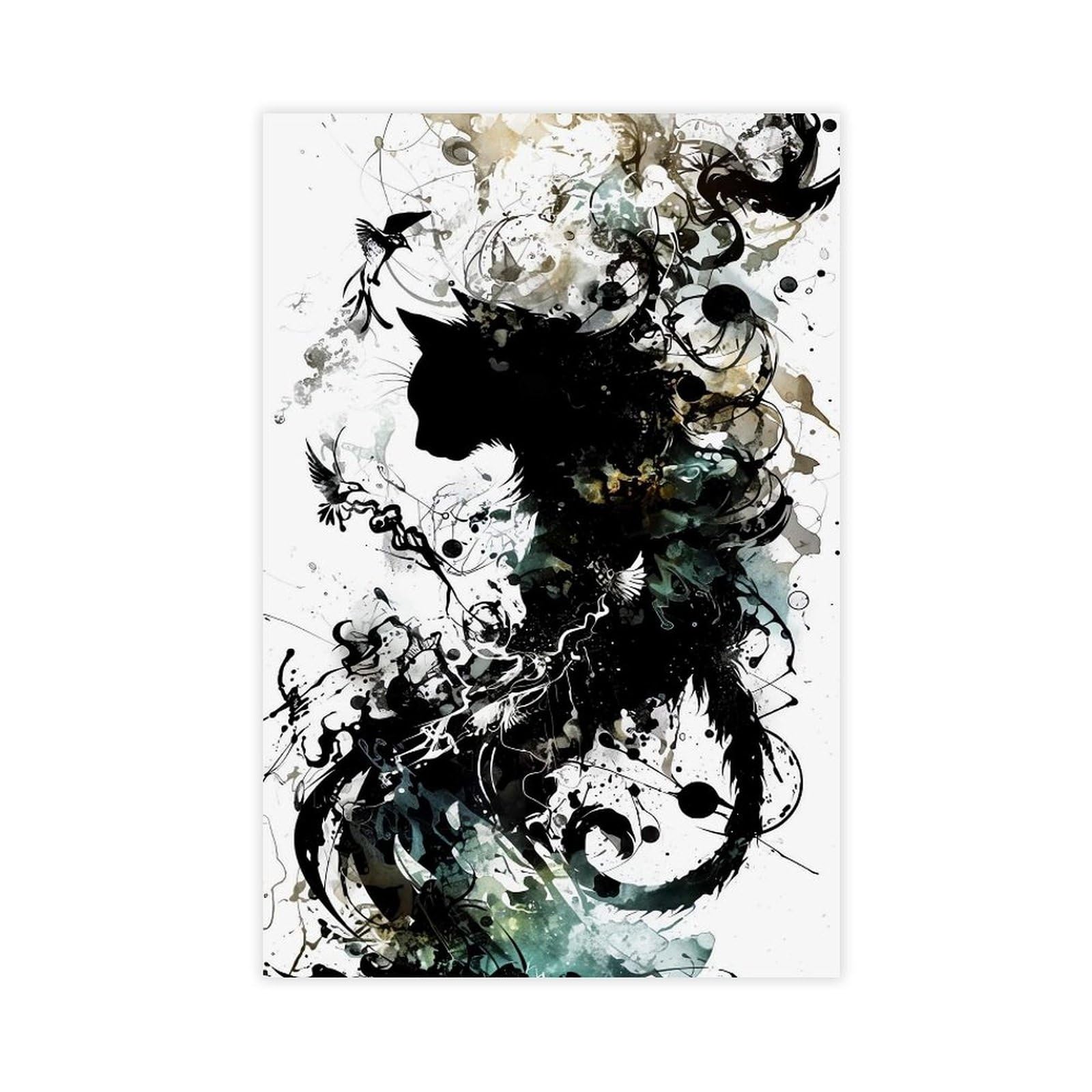 Bareronor Explosive Abstract Cat Canvas Poster Bedroom Decor Landscape Office Room Decor Gift 12" L X 18" W
