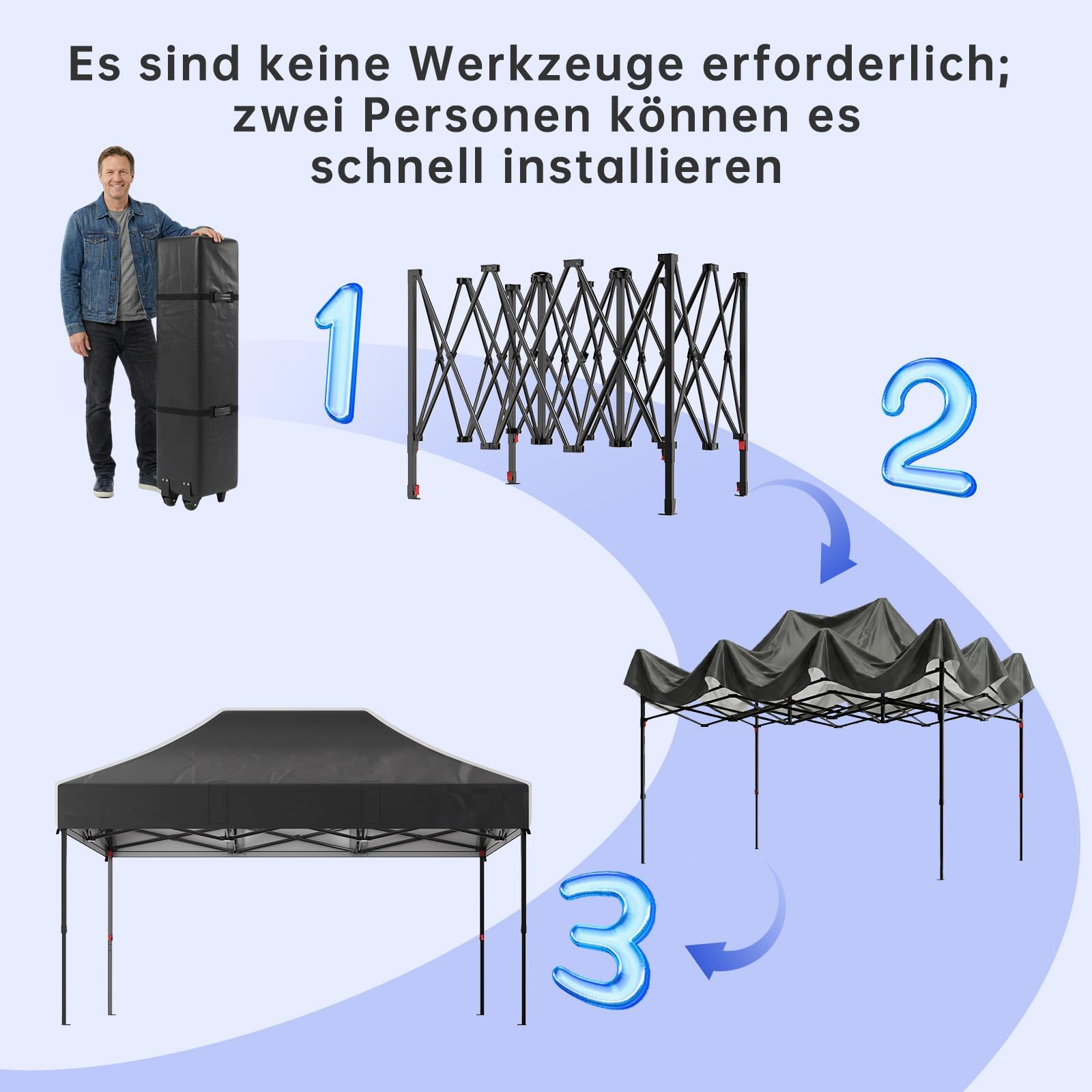 JUMMICO 3x4.5m Schwerlast-Faltpavillon für Extremes Wetter｜Spitzdach & 110g silberbeschichtetes Oxford｜Verstärkte Klettfixierung｜Mehr Stauraum & Stabilität