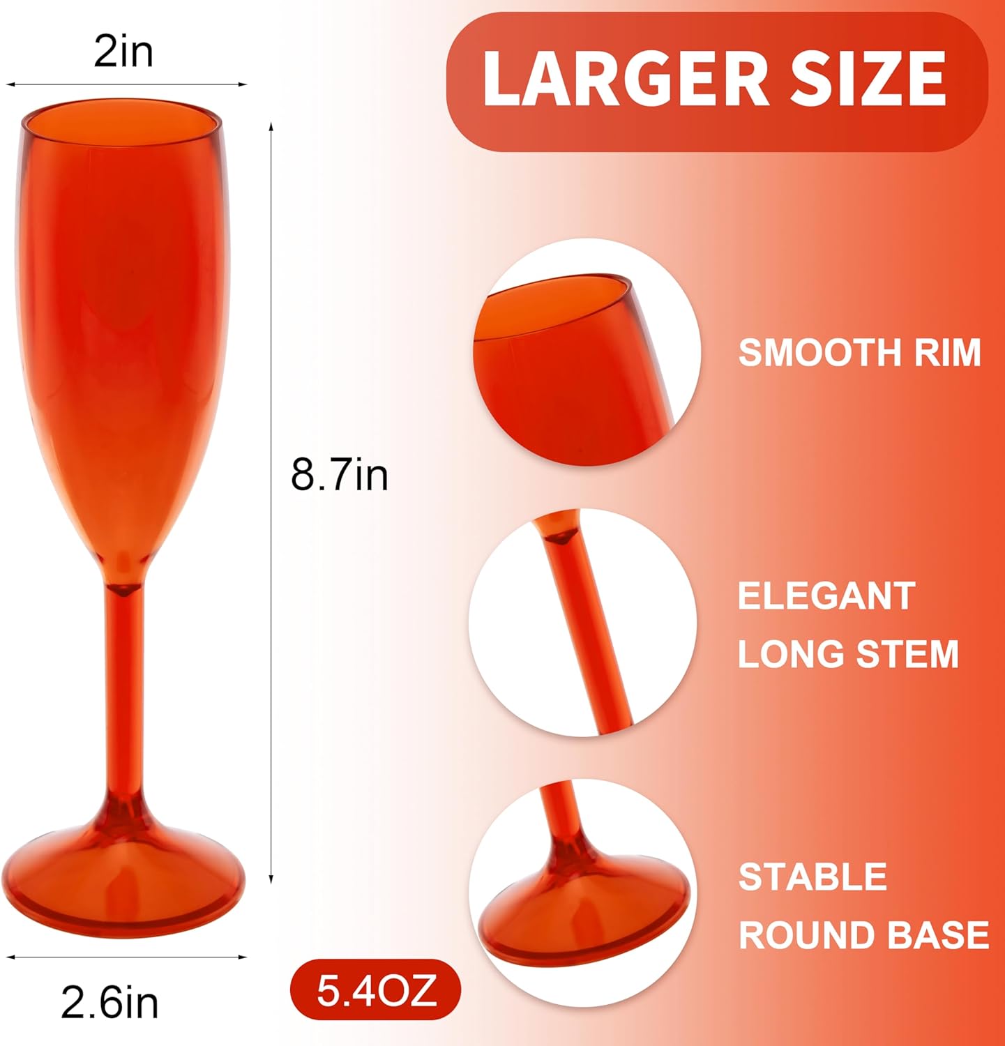 12 Pcs Champagne Flutes 5.4OZ Plastic Champagne Glasses Wine Glasses Plastic Goblets for Parties Mimosa Bar Glasses Stemmed Drinking Cups for Wedding Celebration Christmas Birthday Bride (Clear Red)