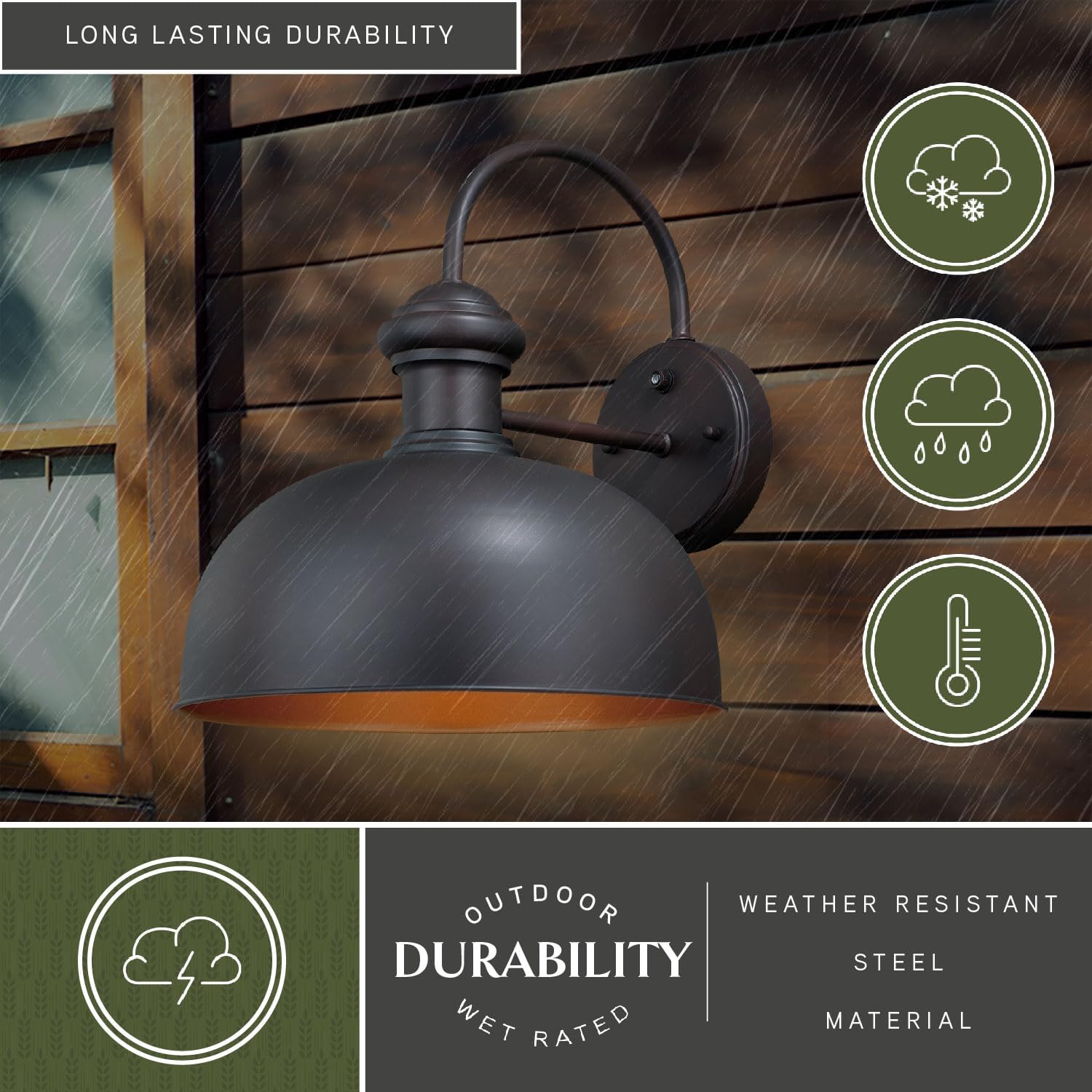 VAXCEL Franklin 15 in. H 1-Light Oil Burnished Bronze and Light Gold Dusk to Dawn Sensor Farmhouse Outdoor Wall Sconce, Metal Shade, Dark Sky Compliant for Exterior Porch Patio Front Door or Garage