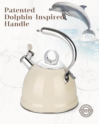 Miniatura 3 de Harriet Estufa de tetera de acero inoxidable de 2.5 cuartos de galón, base de 3 capas, mango ergonómico único, incluye soporte para olla y alfombra,