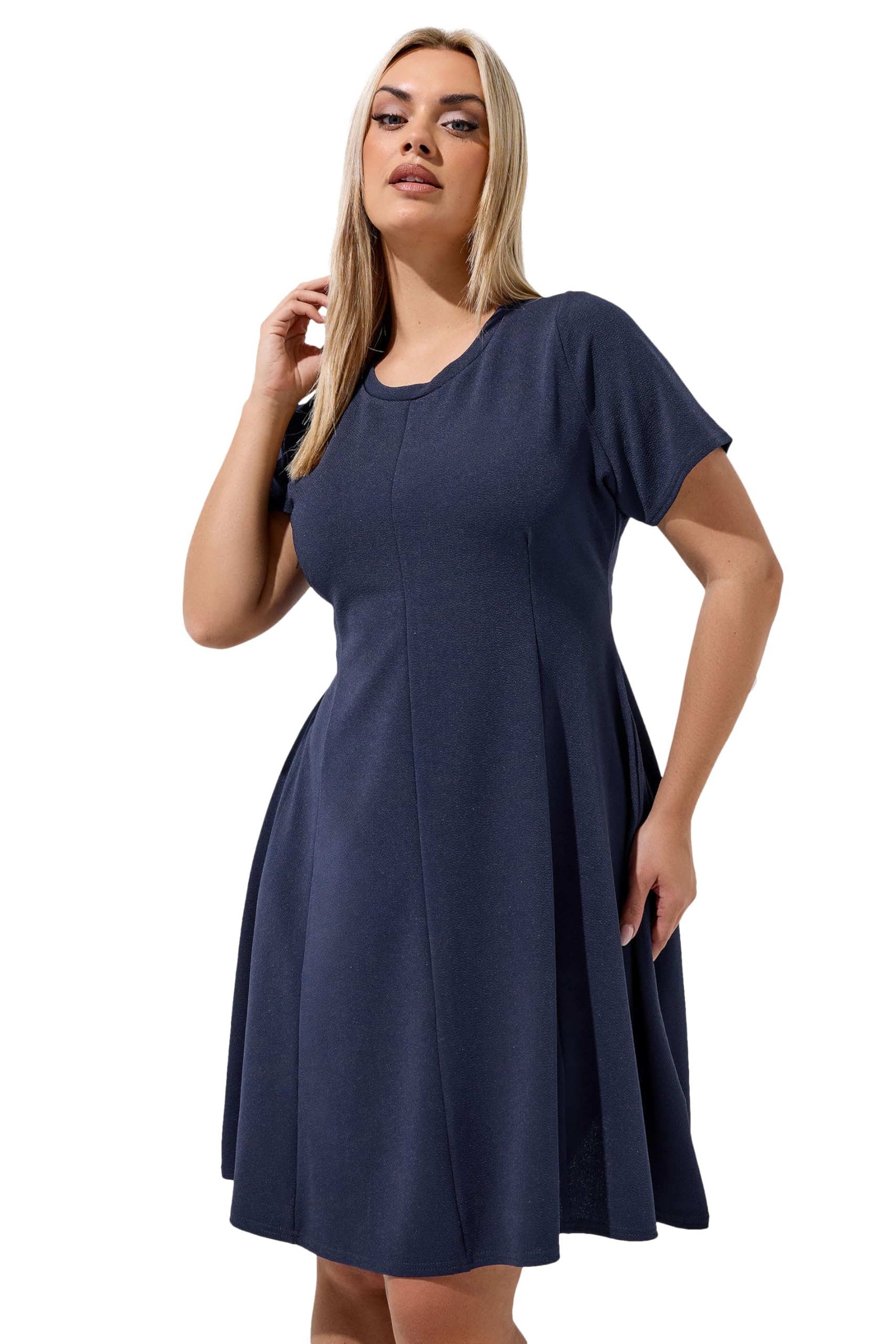 Yours Limited Collection Curve Blue Skater Pleat Dress - Women's - Plus Size Curve