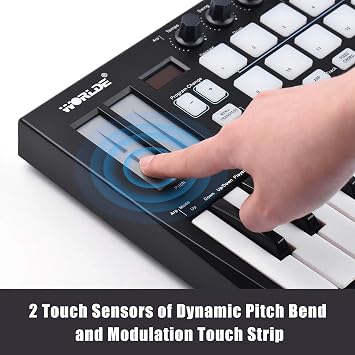 LANRU Orca mini25 Portable 25-Key USB MIDI Keyboard Controller with 16 RGB Backlit Trigger Pads 8 Assignable Control Knobs