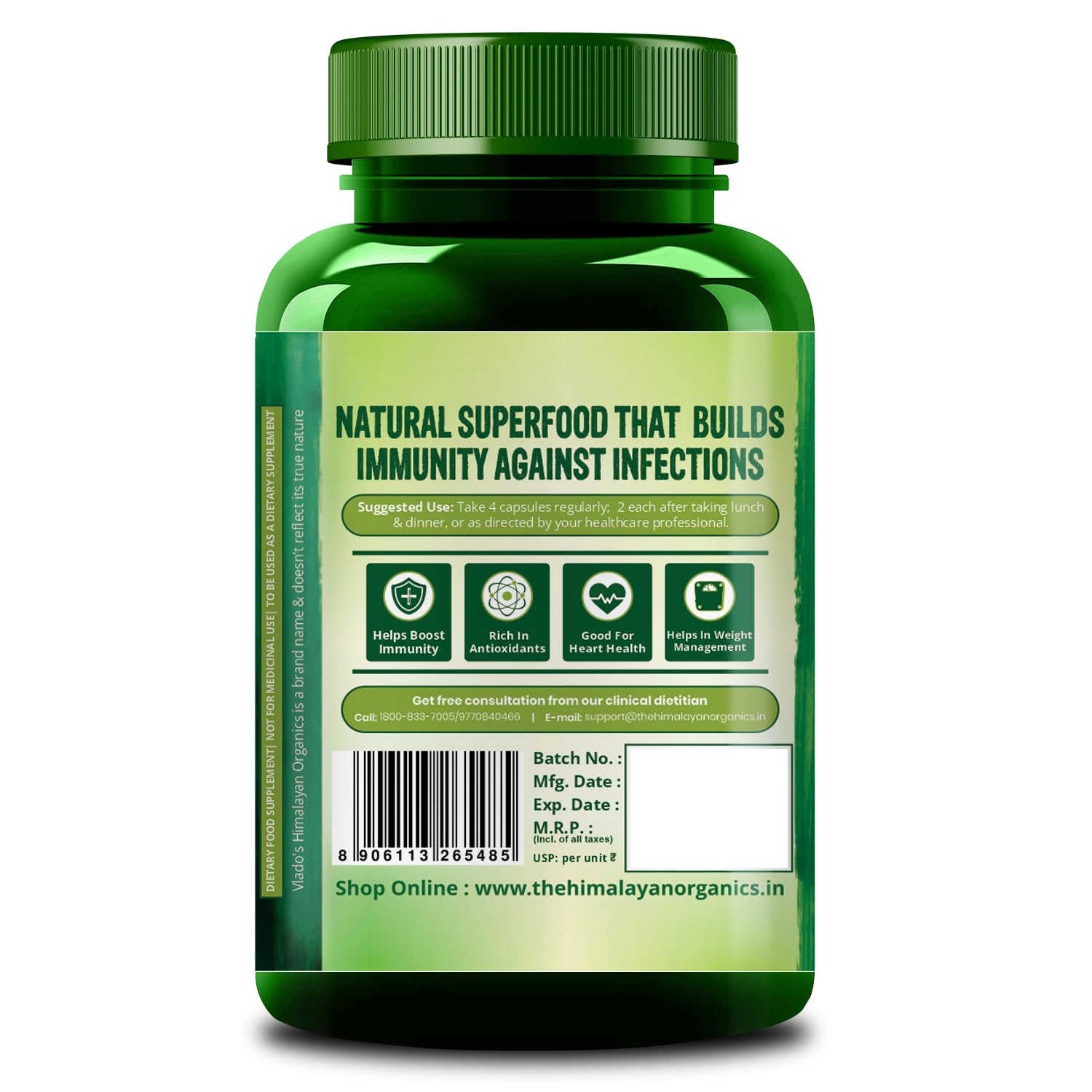 Vlado's Himalayan Organics Spirulina 2000mg Per Serving - 10 Veg Capsules 1