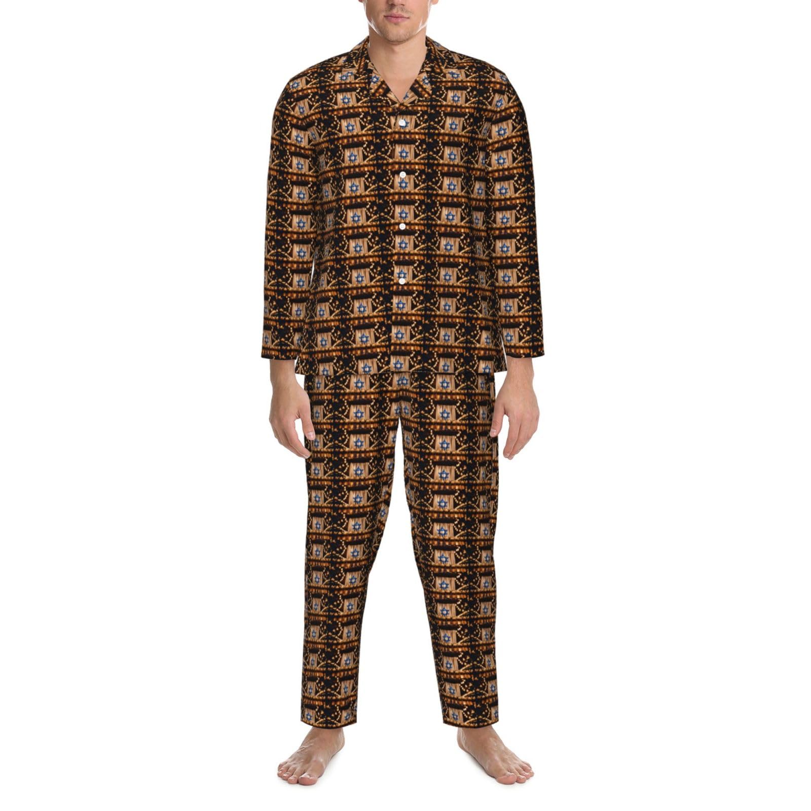 Herren-Pyjama-Set mit israelischer Flagge, langärmelig, zweiteilig, bequem, Nachtwäsche