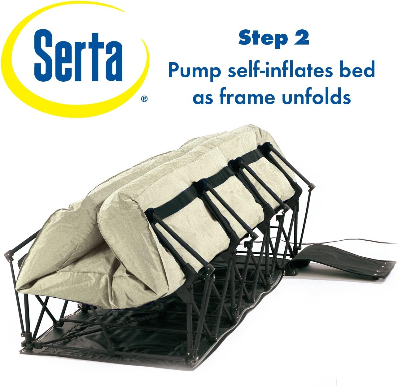 Step 2: The Serta air mattress pump self-inflates the bed as the frame unfolds
