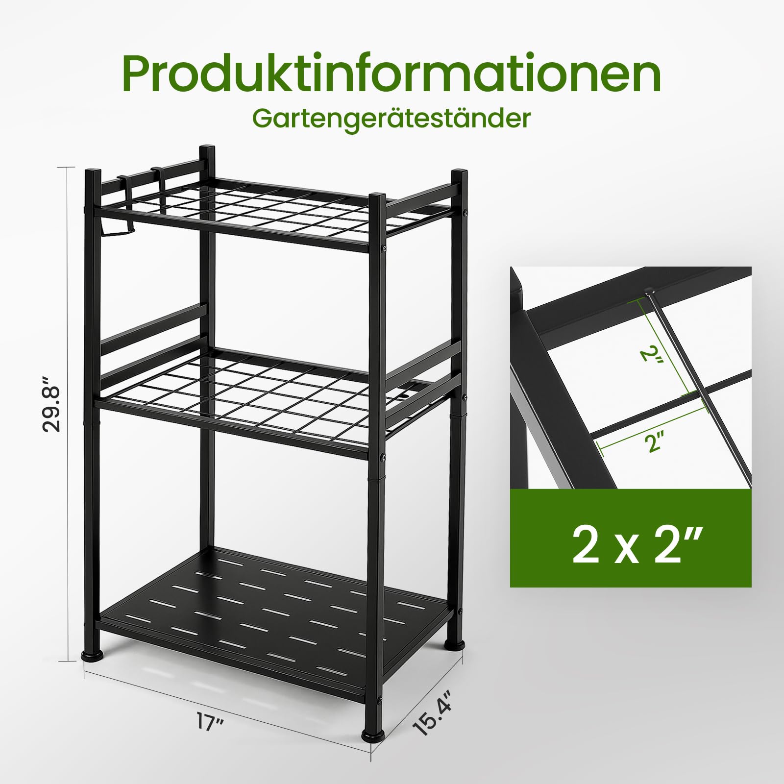Gartenwerkzeug-Ständer aus Metall – Platz für 35 Werkzeuge, Höhenverstellbar & Kompakt | Ordnungssystem für Garage, Schuppen & Garten | Mit Haken für Rechen, Besen & mehr | Robuster Schwarzer Werkzeu