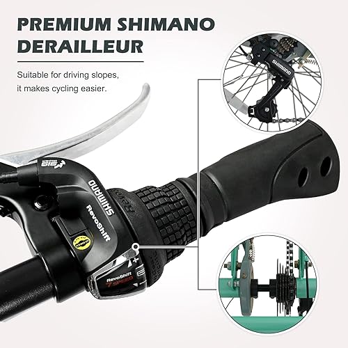 Vista 109 de H&ZT Triciclo para adultos, bicicleta de 3 ruedas, triciclo crucero, con engranaje de 7 velocidades, mango de freno de estacionamiento, escalón