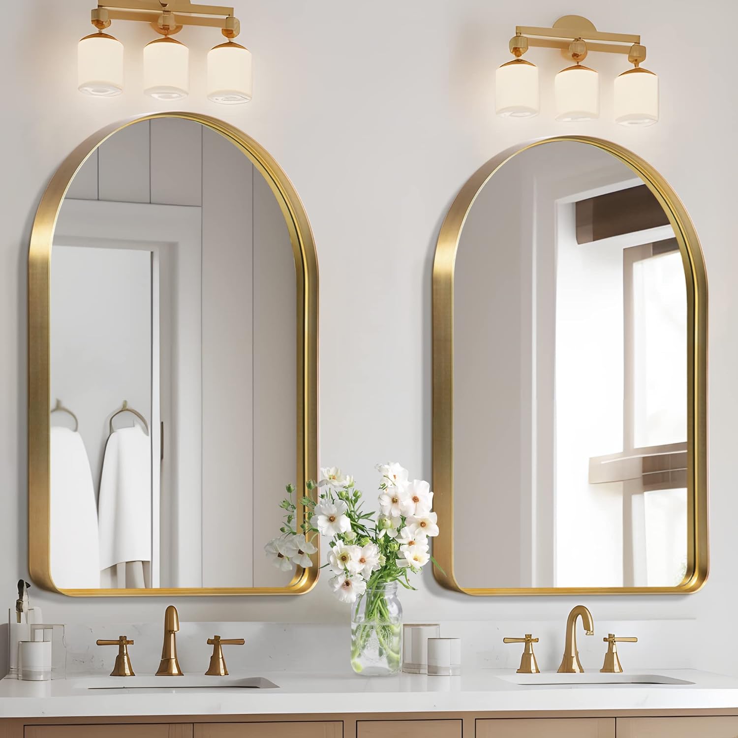 NicBex Arched 40x30 Inch Bathroom Vanity Mirror, Alloy Frame Wall Mirror for Bathroom Vanity, Bedroom, Hallway and Home Deco, Modern and Farmhouse Room Makeover Mirror, Round Corners, Gold Gold-arch 40\"L x 30\"W