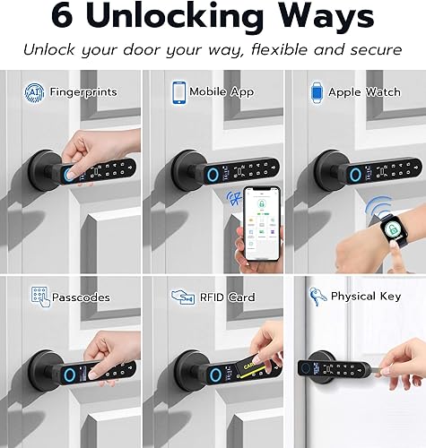 Miniatura 2 de Anweller H1 Cerradura de manija de puerta de huellas dactilares, cerradura inteligente de perilla de puerta de entrada sin llave, cerraduras de