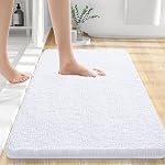 OLANLY Chenille Tapis de bain 20" x 30", Mat de salle de bain en peluche extra douce absorbante, en caoutchouc à sec rapide, tapis de bain lavable en machine pour le plancher de salle, baignoire et douche, accessoires de décoration maison, blanc