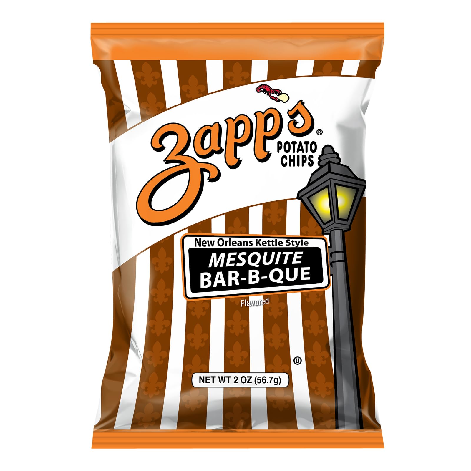 Zapp’s New Orleans Kettle-Style Potato Chips Mesquite BBQ Flavor (2 oz Bags, 25 Count), Crunchy Chips with a Spicy Kick, Perfect On-The-Go, Gluten Free Snack