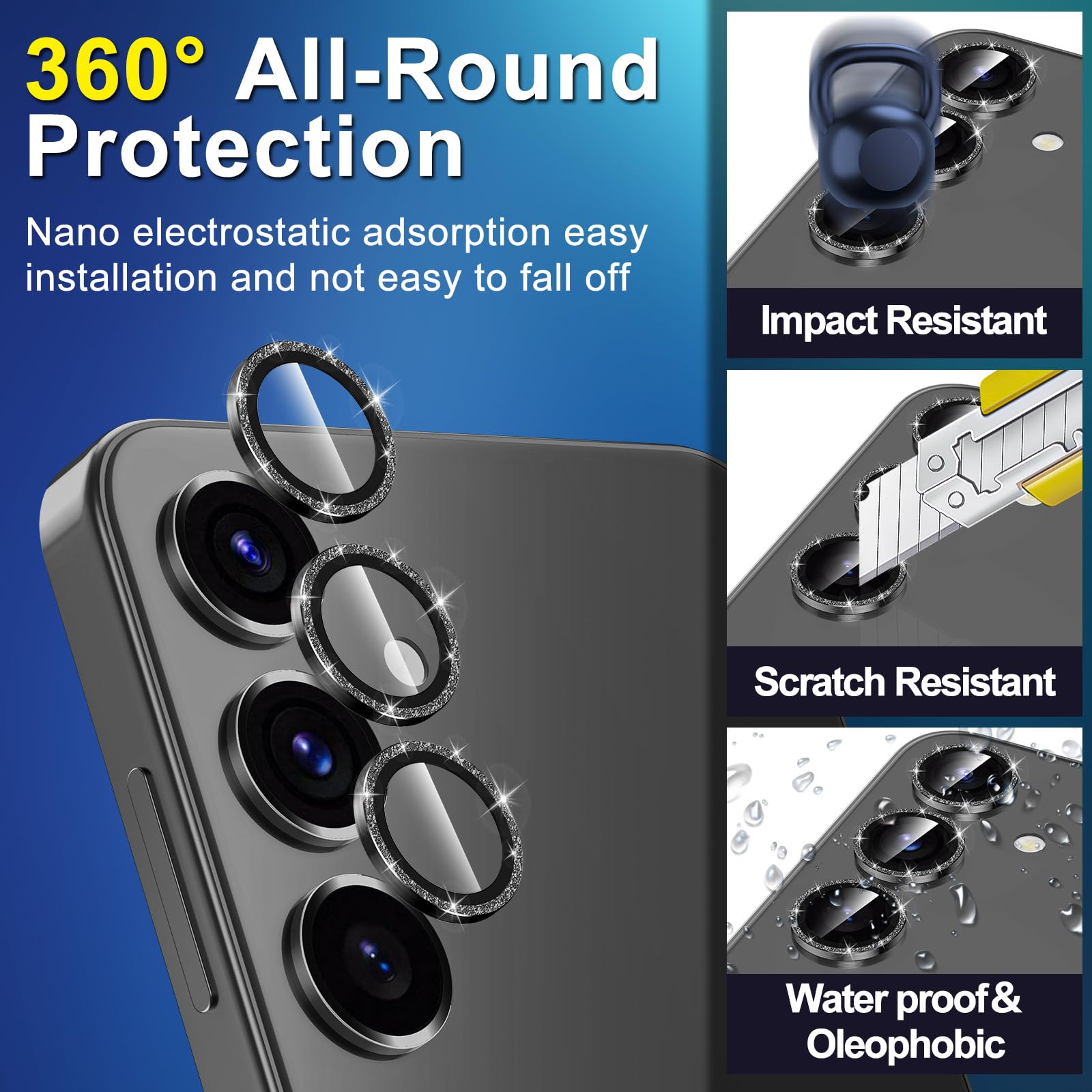 for Samsung Galaxy S26 Ultra Camera Lens Protector, Electroplated Matte Back with 9H Tempered Glass Lens Protector, [Strong Adsorption] [Case-Friendly] Metal Ring HD Clear Lens Cover, Purple: 1 Set-Black Sparkly Samsung Galaxy S25 Plus