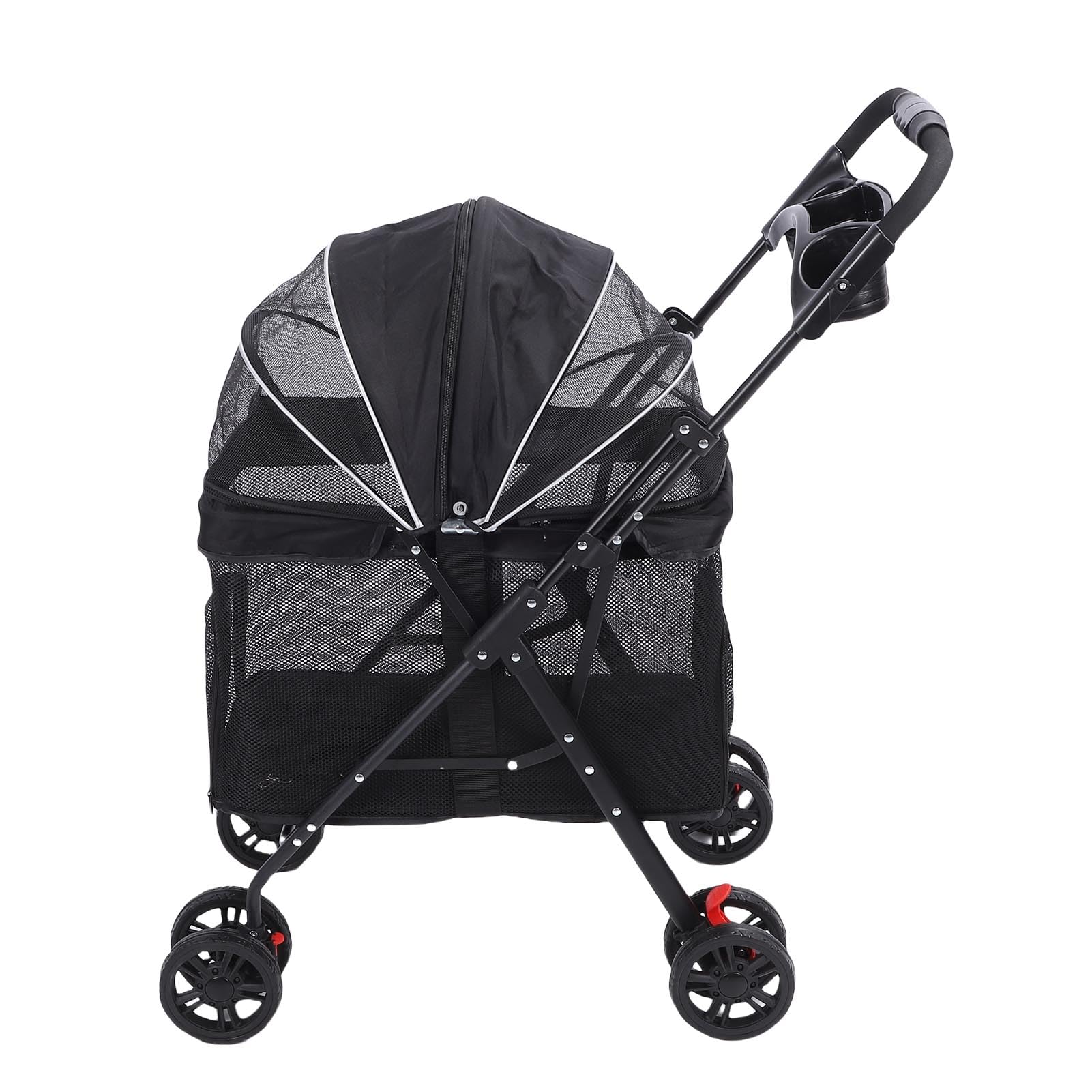 Yinhing Passeggino Pieghevole per Animali Domestici per Cani Gatti Trasportino da Viaggio a 4 Ruote con Parasole a 3 Vie Alimentazione con un Pieghevole e Freni Grigio (BLACK)