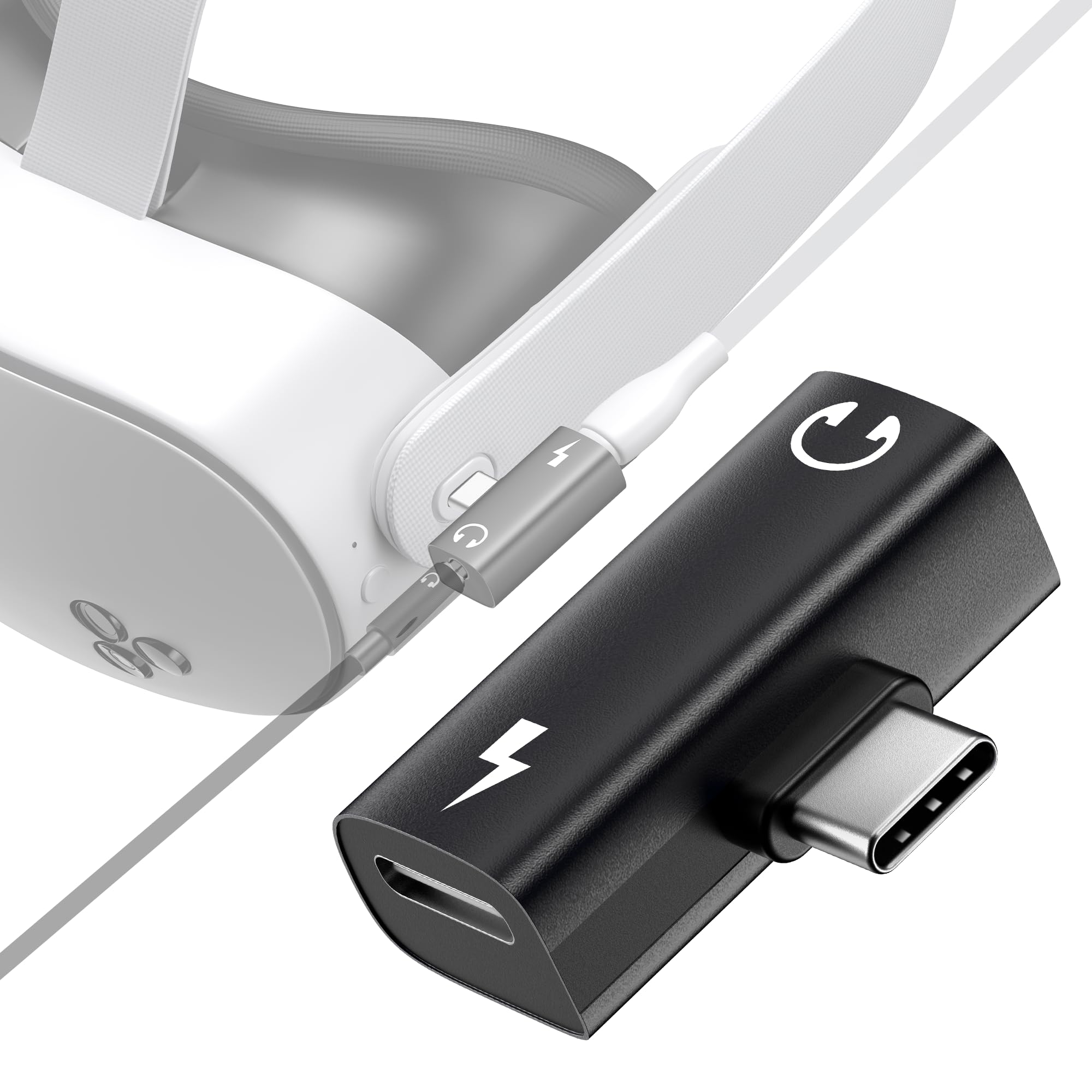 USB C to 3.5mm Headphone and Charger Adapter connected to Meta Quest 3S