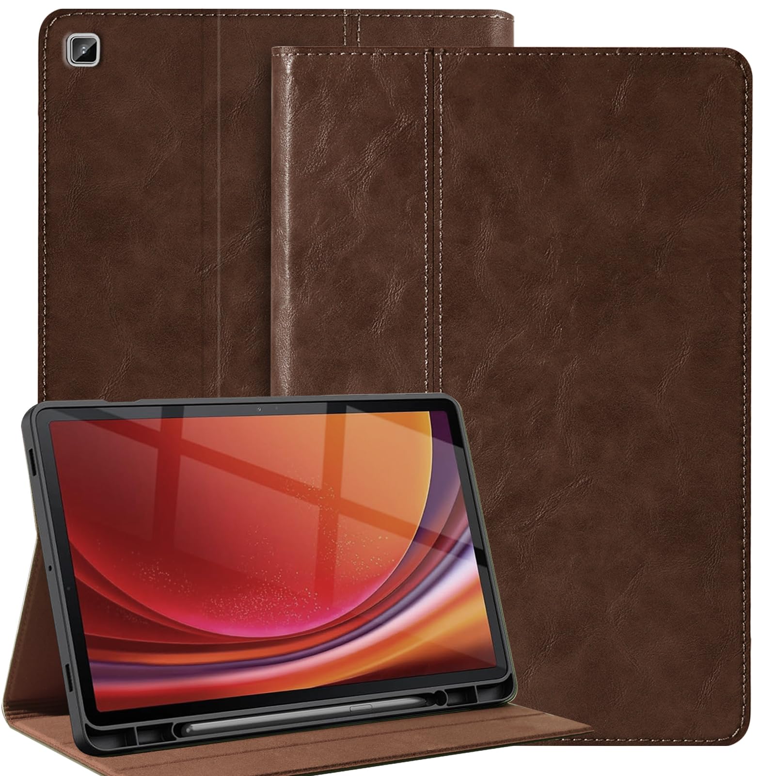 Gexmil Genuine Leather Case for Samsung Galaxy Tab S6 Lite 10.4 Inch with Pencil Holder,Shockproof Protective Adjustable Kickstand Smart Premium Folio