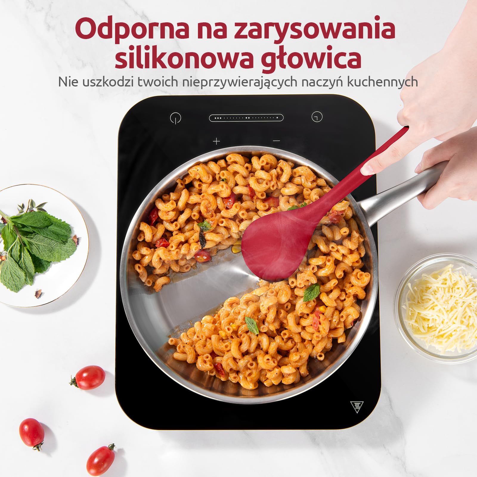 U-Taste 33,9 cm Bardzo Długa Łyżka Silikonowa: łyżka do gotowania odporna na ciepło 315 ℃, solidna i cedzakowa łyżka z powłoką nieprzywierającą do serwowania, mieszania (Czerwony, 2 sztuki)