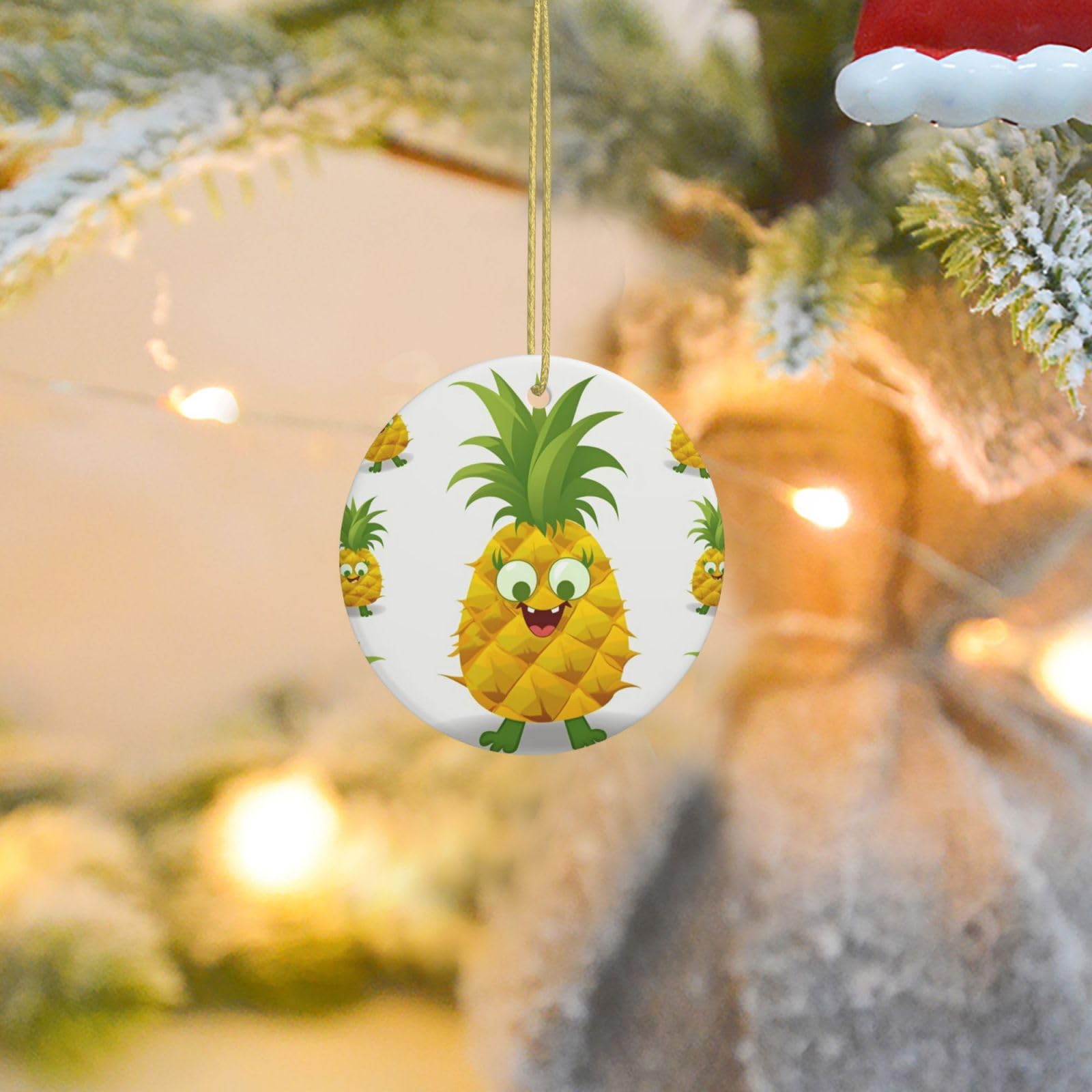 Christmas Tree Ornaments Ceramics Christmas Round Decorations Pineapple Ceramics Ornaments Circle Pentagram Xmas Tree Hanging Pendant for Christmas Tree Party Holiday Home Decor