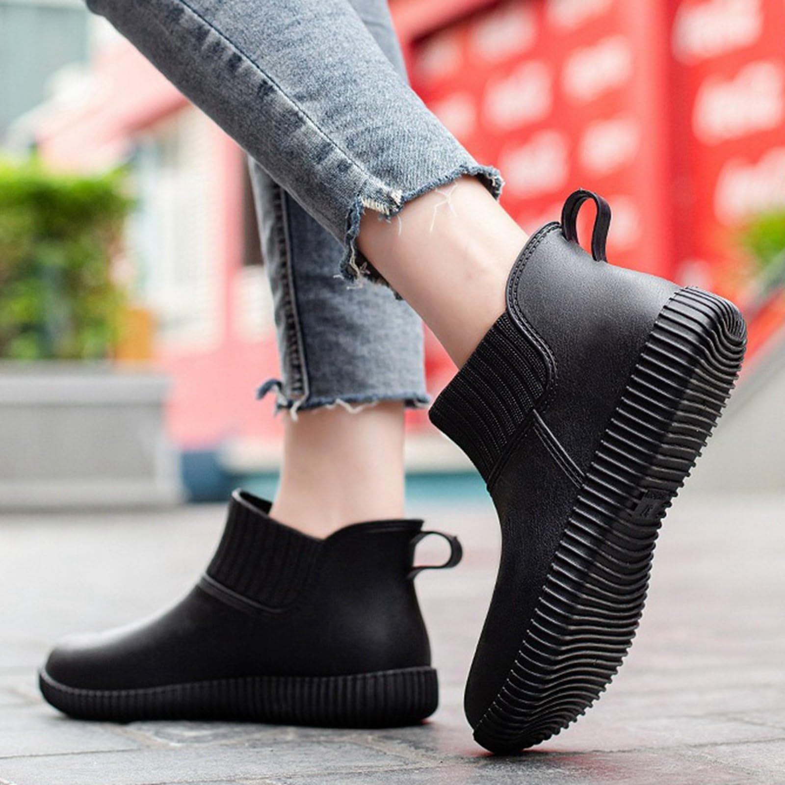 Gummistiefel Damen Halbhoch Für Garten - Transparent Regenschuhe Sommer wasserdichte Weit Regenstiefel Gummistiefel Halbhoch Leicht rutschfest Gartenschuhe Reitstiefel Bequem Mit Absatz Stiefeletten
