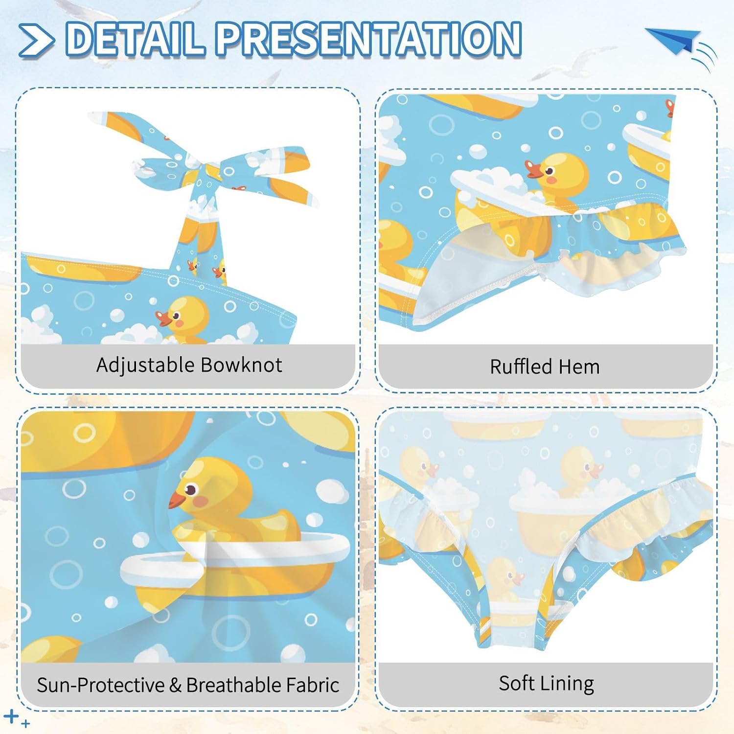 visesunny Toddler Girl Swimsuit Adjustable Strap Swimwear Little Yellow Duck Bathtub Bathing Suits for Girls 18M-6Y