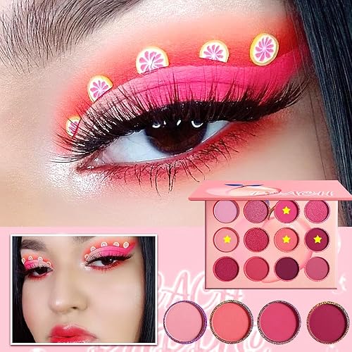 Miniatura 2 de Paleta de sombra de ojos rosa, 12 colores melocotón, mate y brillante, altamente pigmentada, rosa, mini paleta de sombra de ojos, cálida y natural,