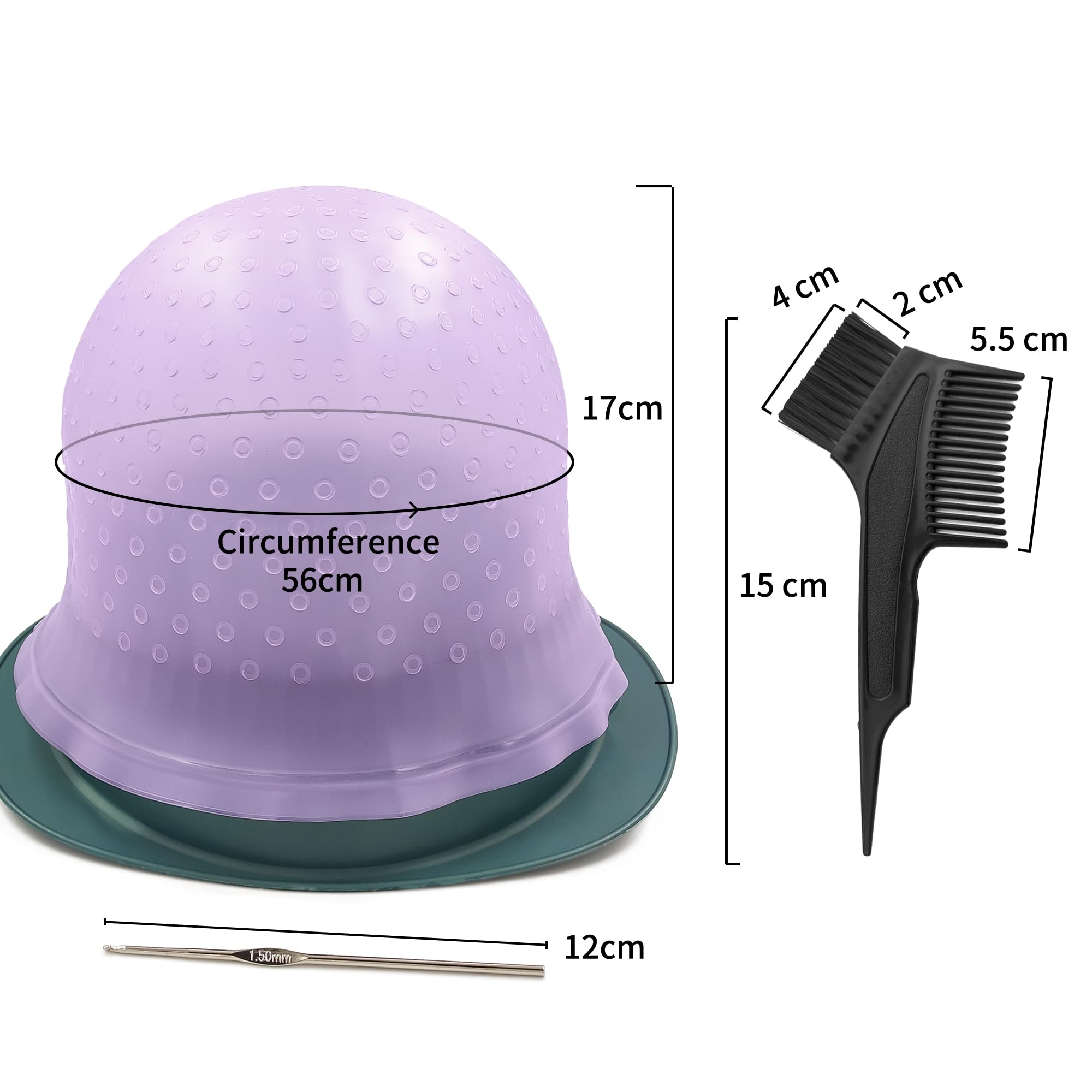 Cuffia per capelli in silicone con foro perforato con ago e pennello per colorare i capelli, cuffia per evidenziare le striature, tappo per evidenziare, per parrucchieri, strumenti professionali per