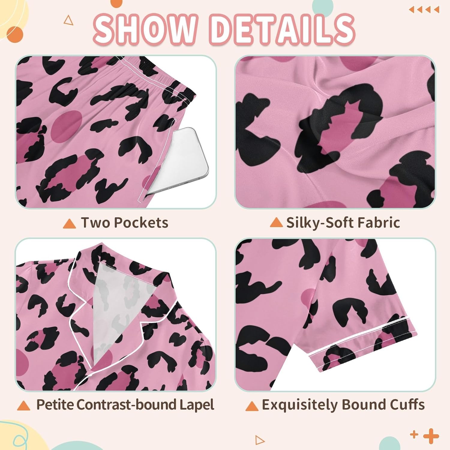 Kids Satin Wear Set Leopard Print Pink Pattern Relaxed Fit Clothing Short Sleeve and Shorts