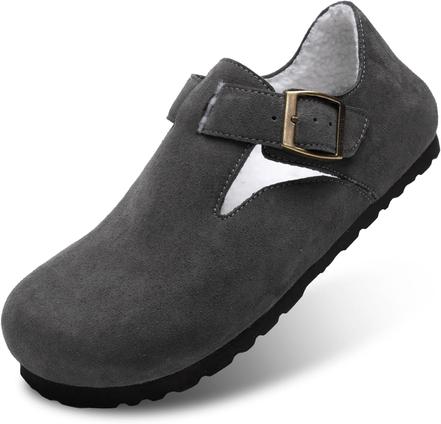 Womens Mens Fur Lined Suede Clogs Fuzzy Leather Mules Cork Potato Shoes with Arch Support