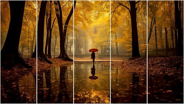 Royal Kraft 5-Pieces Autumn Landscape Picture Wall Art Print Painting, Elegant Wall Decor for Living Room, Bedroom, Office Room PTSM0007