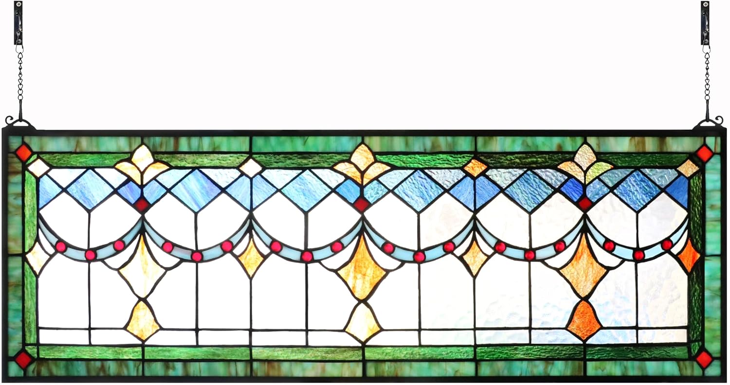 Yogoart Tiffany Style Stained Glass Window Hanging Panels Horizontal Transom Window Hanging(24" X 16")