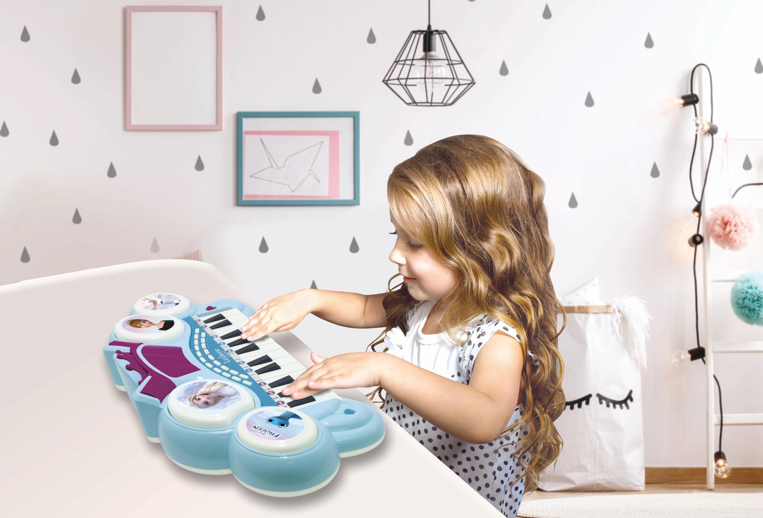 Lexibook, Frozen, Teclado electrónico con Asiento, micrófono, Reproductor MP3, Efectos de Sonido, melodías de demostración, Azul/Morado, K707FZ